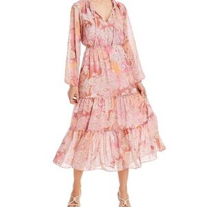 Aqua Pink Paisley Long Sleeve Dress